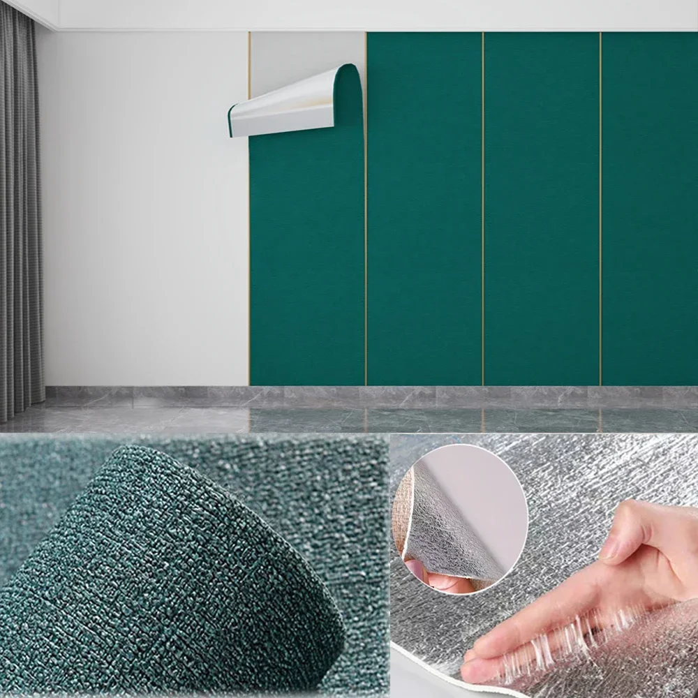 Adhesivo de pared de lino autoadhesivo, papel tapiz, Panel de revestimiento de paredes impermeable para sala de estar, baño, dormitorio, decoración Interior: green / 5.3㎡