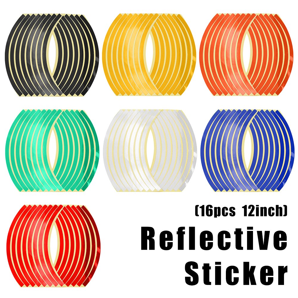 16Pcs Universal Motorcycle Velg Reflecterende Stickers 12Inch Moto Fiets Decal Verkeersveiligheid Reflecterende Motorbike Sticker