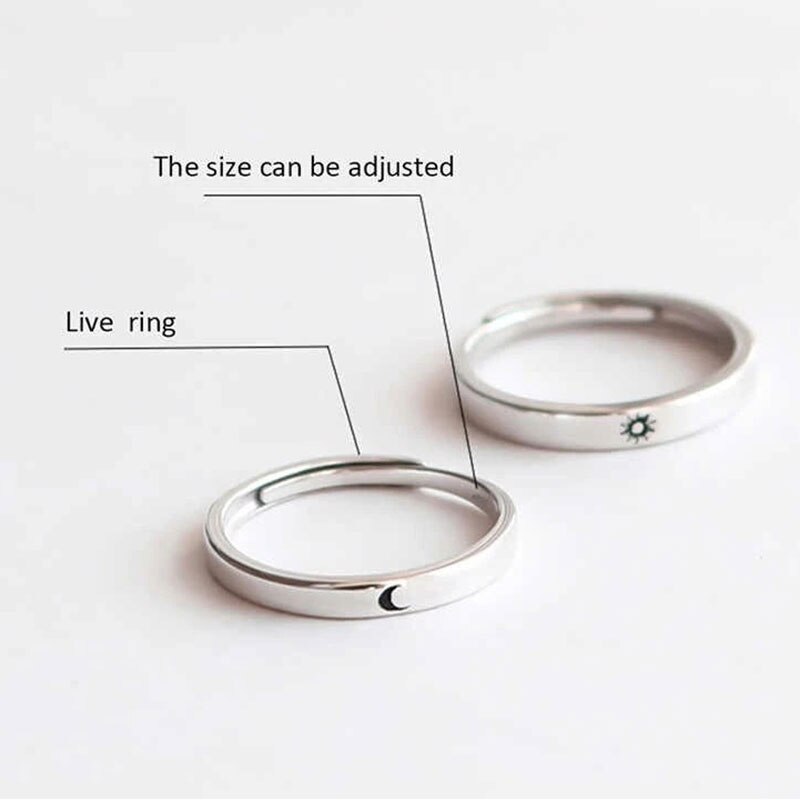 2 Pcs Promise Ring Set Zon En Maan Stijl Verzilveren Band Ring Voor Paar Vriendje Vriendin Fq-Ing