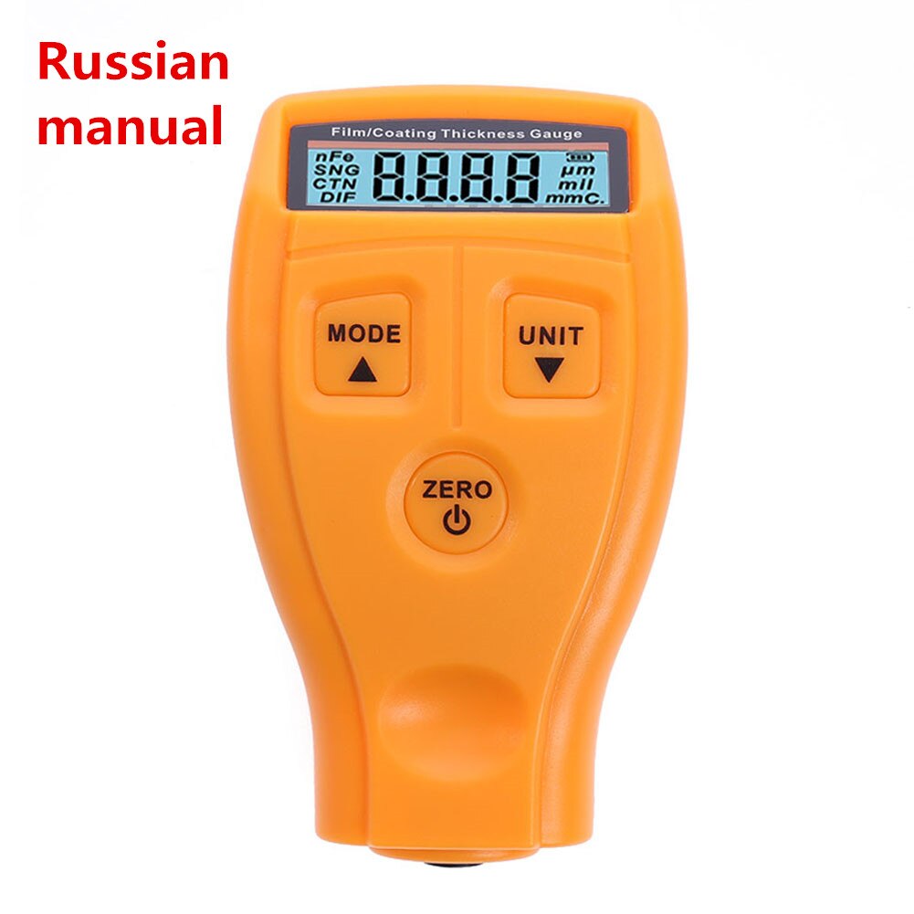 Gm200 tykkelsesmåler til digital bilmaling auto metalcoating lak ferro tykkelsestester russisk / engelsk manual: Gul russisk
