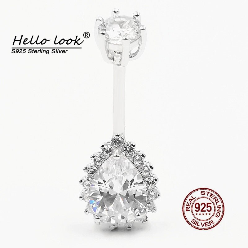 Anello con ombelico in zircone con goccia d&#39;acqua HelloLook per donna anello in argento Sterling 925 con Piercing all&#39;ombelico in cristallo con Piercing all&#39;ombelico