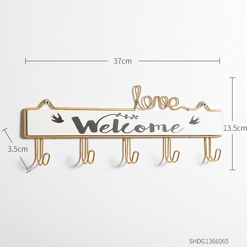 Rack Hooks Modern Silplicity Style Wooden Wall-mounted Shelving Coat Hook Storage Rack Home Decorative Key Hanger Coat Rack: White an Gold-L