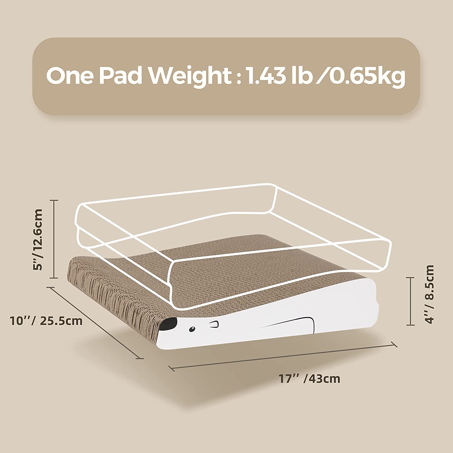 Cardboard Cat Scratcher, Scratching Pad, Incline Curved Corrugated Scratch Bed Lounge for Indoor Cats Reversible and Durable