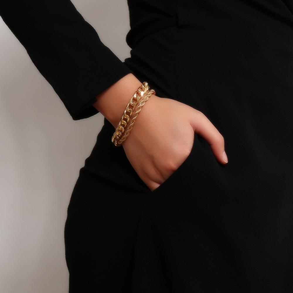 HUANZHI-Conjunto de 3 pulseras de Metal con perlas y cadena gruesa, joyería de , estilo Hip Hop, Punk,: D