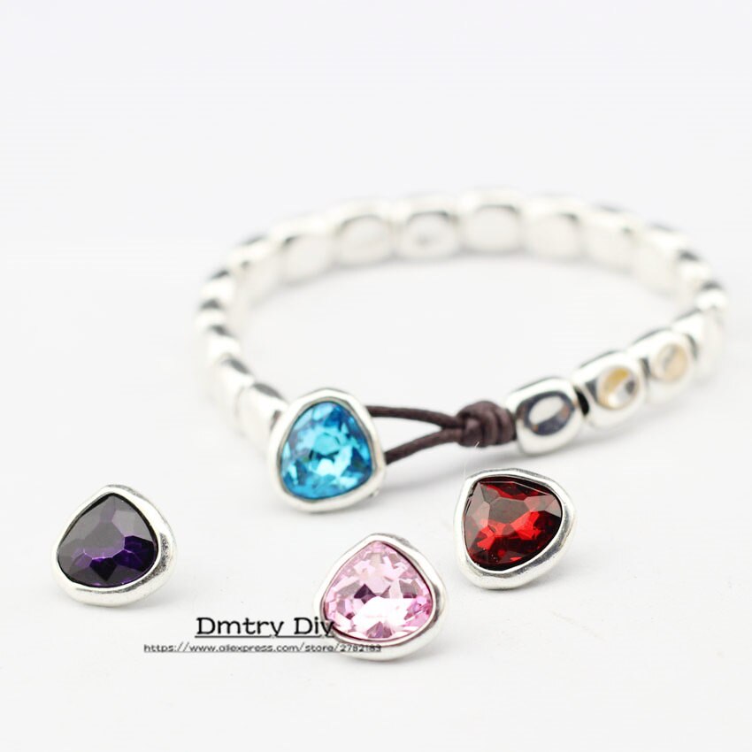 Dmtry 5 unids/lote, broche de cuero de corazón de cristal plateado a la para pulsera hecha a mano DIY, collar, joyería, accesorios para hacer LC0039