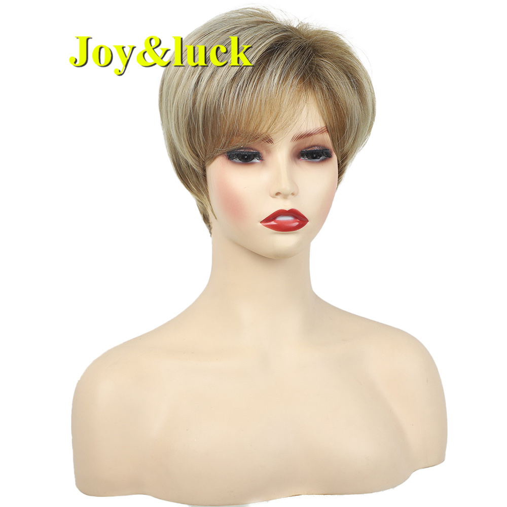 Short Ombre Blonde Wig Synthetic Bob Straight Hair With Bangs Women Natural Daily Wear Wig: #31