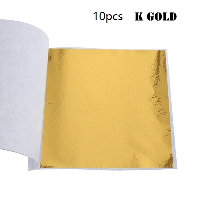 10 Stck Gold Folie Papier DIY Nagel Gold Blatt Blätter Malerei Gold Blatt Papier Harz Dekoration Gold-überzogene Möbel Gold Folie: K Gold 10Stck
