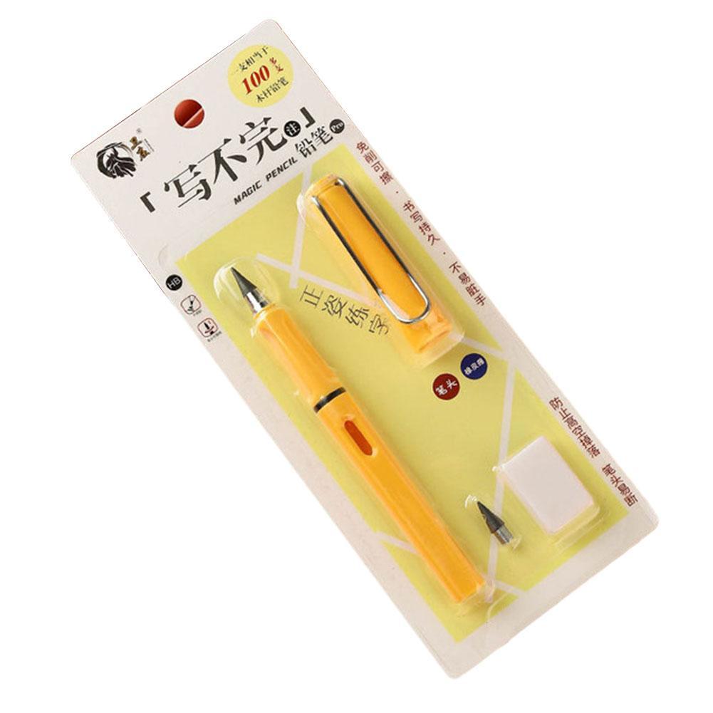 Lápiz eterno de escritura ilimitada con plumín de repuesto y borrador, sin tinta, para niños, arte de escritura, boceto, pintura, H5H5: deep yellow