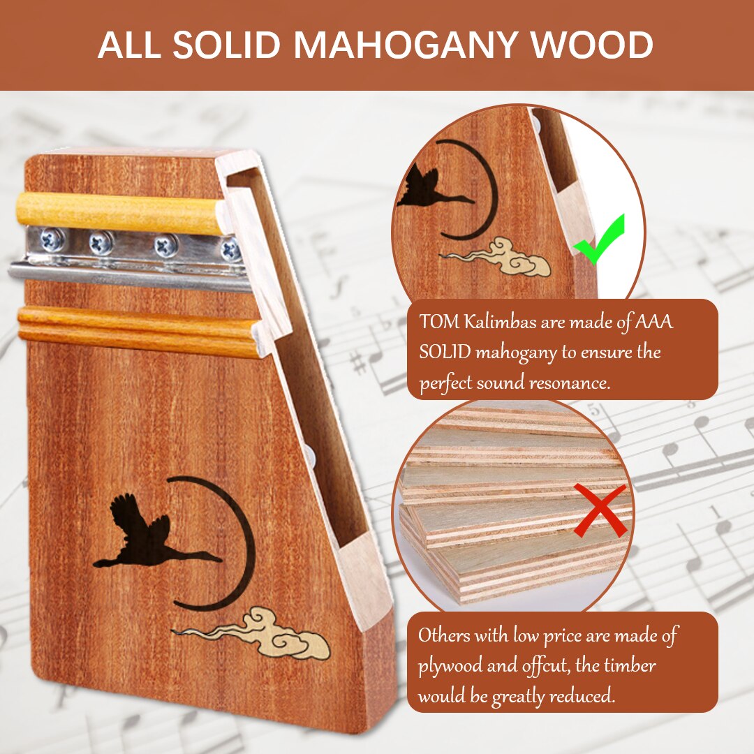 TOM 17 Key Kalimba - Classic Handmade Mahogany Thumb Piano with EVA Case as for Kids, Adults Beginners (TY-2)