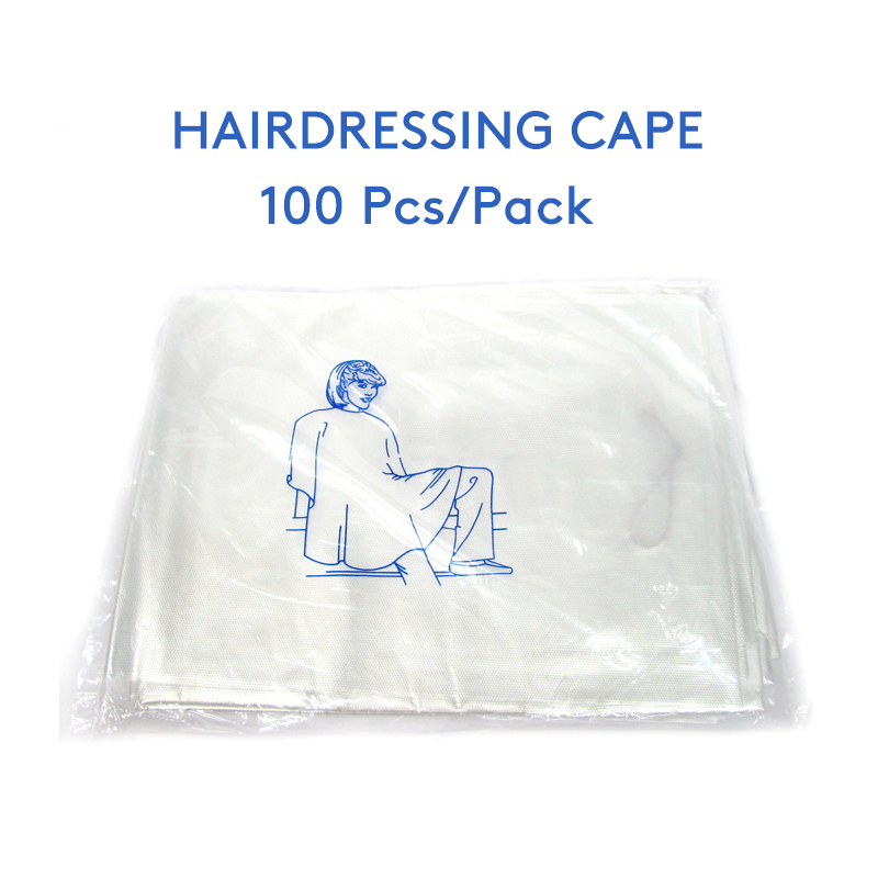 Capas desechables de peluquería, delantal de corte permanente, teñido de PE, paño impermeable, capa de peluquero, paño transparente para peluquería, 100 Uds.