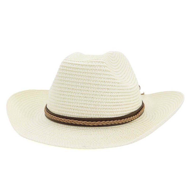 Zomerhoed voor dames, geweven vorm panama strohoed, heren riemvorm hoeden strand zonnehoed jazz hoeden western cowboy petten: 3
