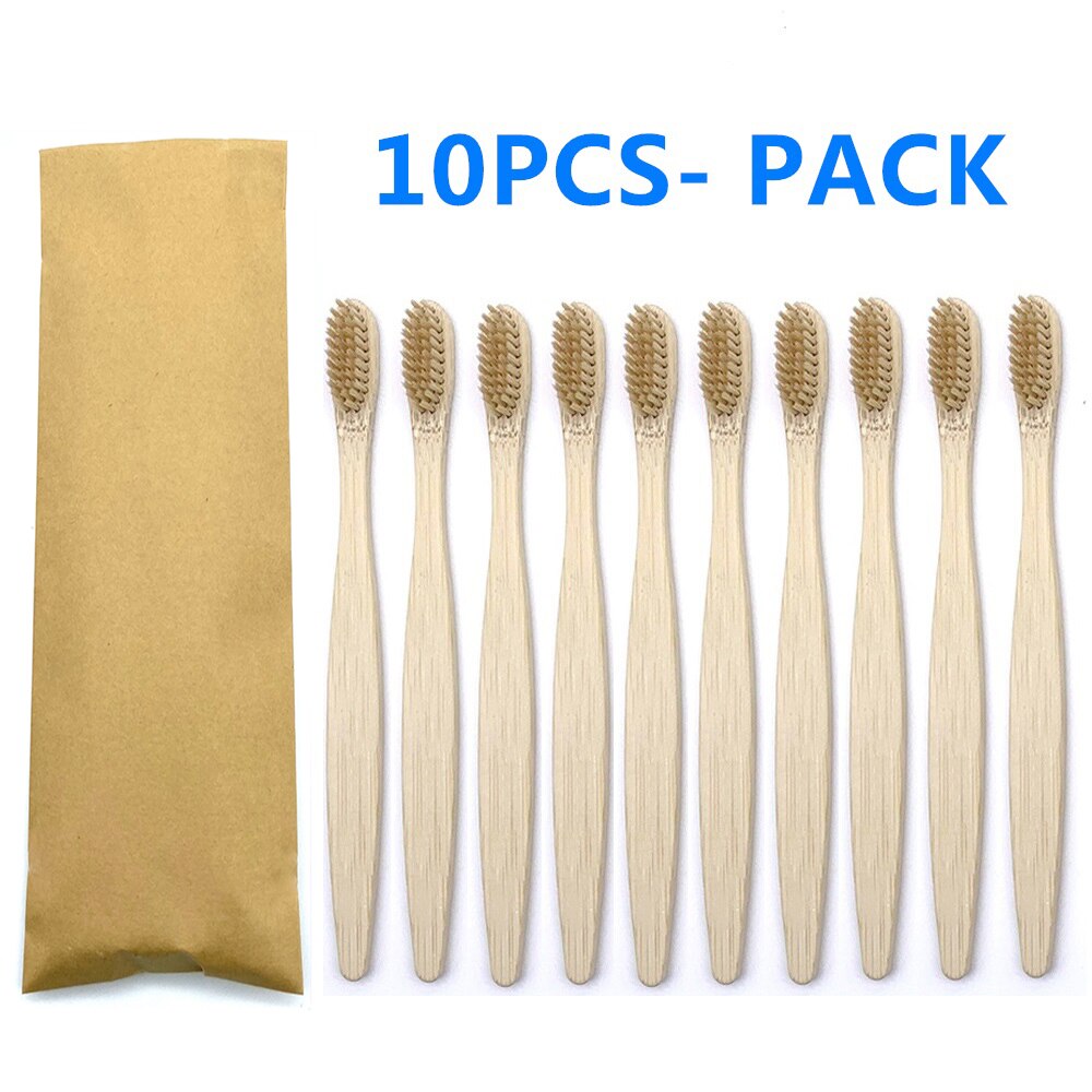 Bamboo Toothbrush Wooden Handle Brush Eco Friendly Tooth Brush Head Cover Oral Care Cleaning Tools Soft Fibre Rainbow Color: 10PCS Light Brown