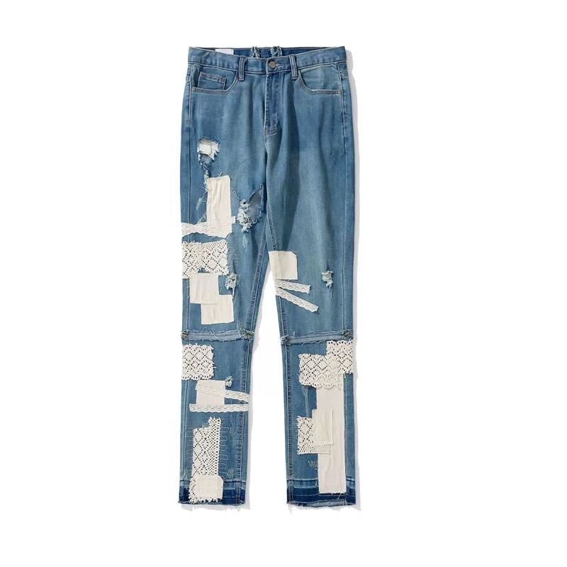 Pantalones vaqueros ajustados para hombre, Jeans rasgados rotos, estilo Hip Hop, pitillo, pantalones con parches bordados