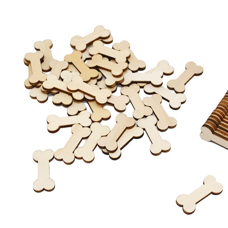 100pcs Dog Bone Cutouts Wooden Blank Crafts Decor for Arts & Crafts Projects Ornaments Wedding Table Scatter Decoration