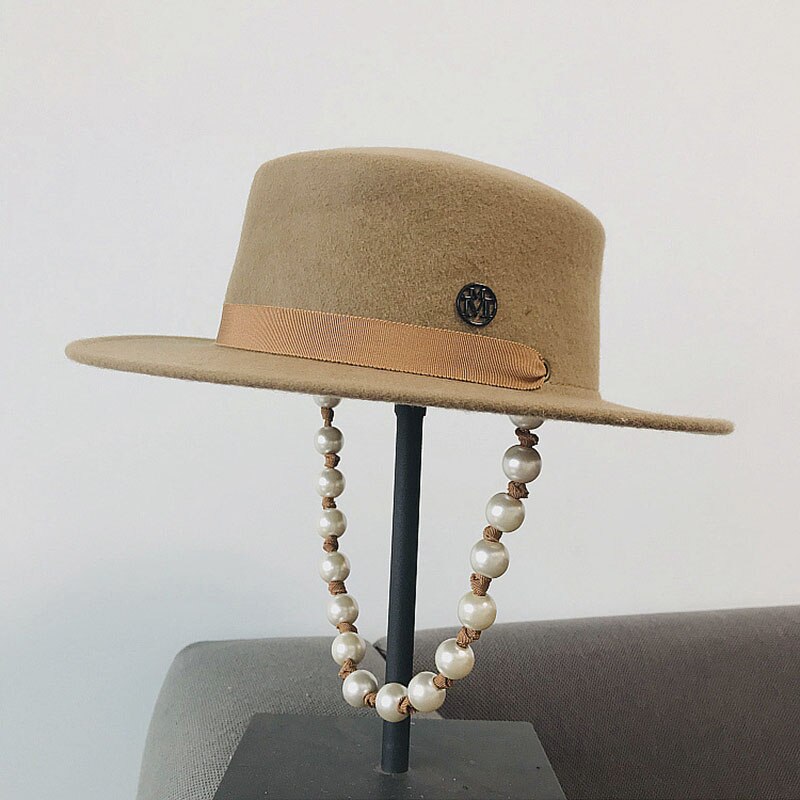 Fibonacci uld fedora hat kvinder retro uld filt hat europæisk punk flade top hatte kasket street vild trend sorte kasketter grå: Khaki