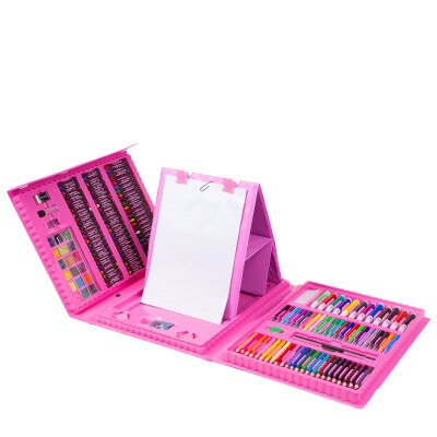 208 Kinderen Schilderen Set Aquarel Levert Olieverfschilderij Stok Briefpapier Met Ezel Board Wax Borstel: Pink