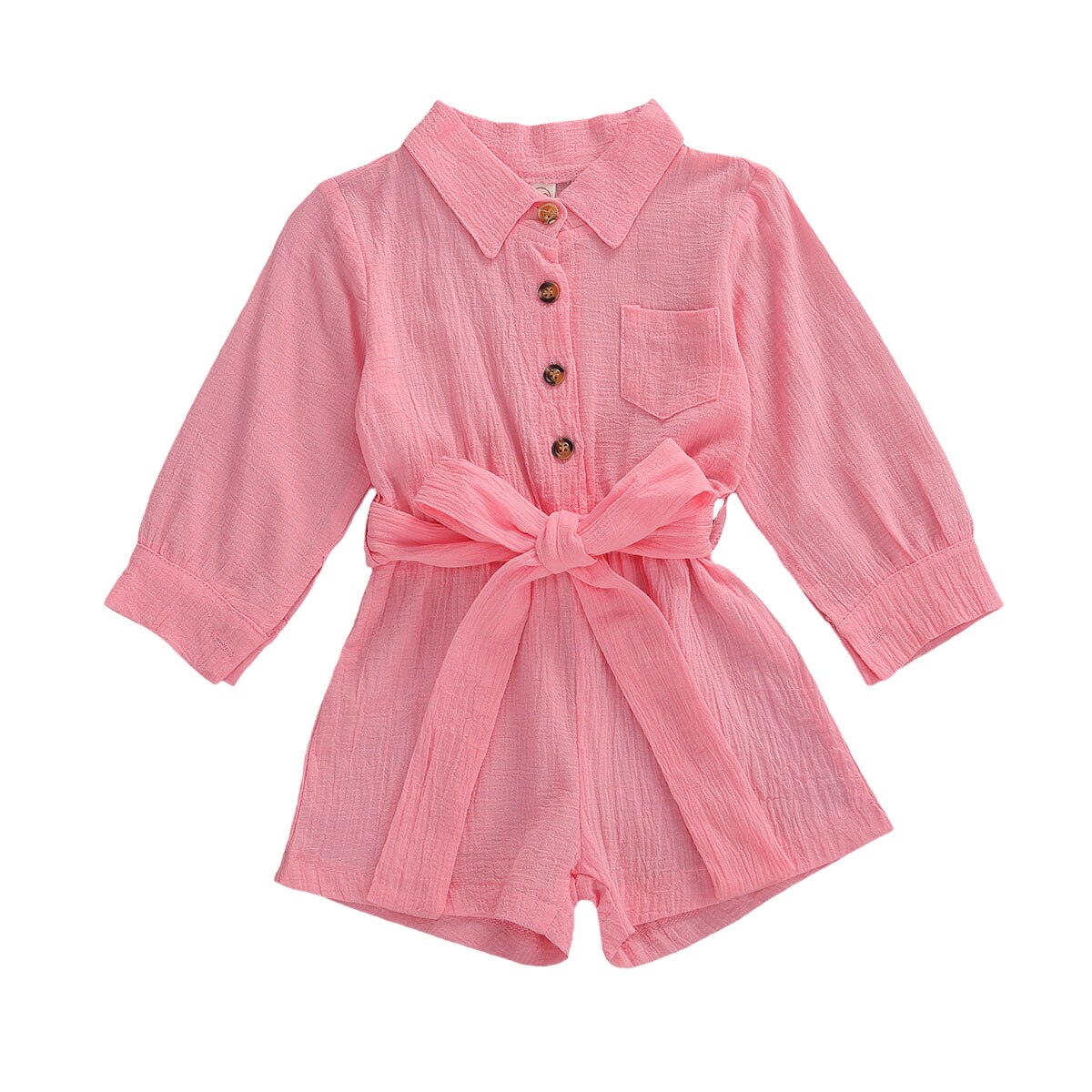 Herfst Peuter Kid Meisje Kleding Lange Mouw Romper Een Stuk Revers Hals Knoppen Tie Taille Shorts Jumpsuit Outfit 2-6Y: B / 2T