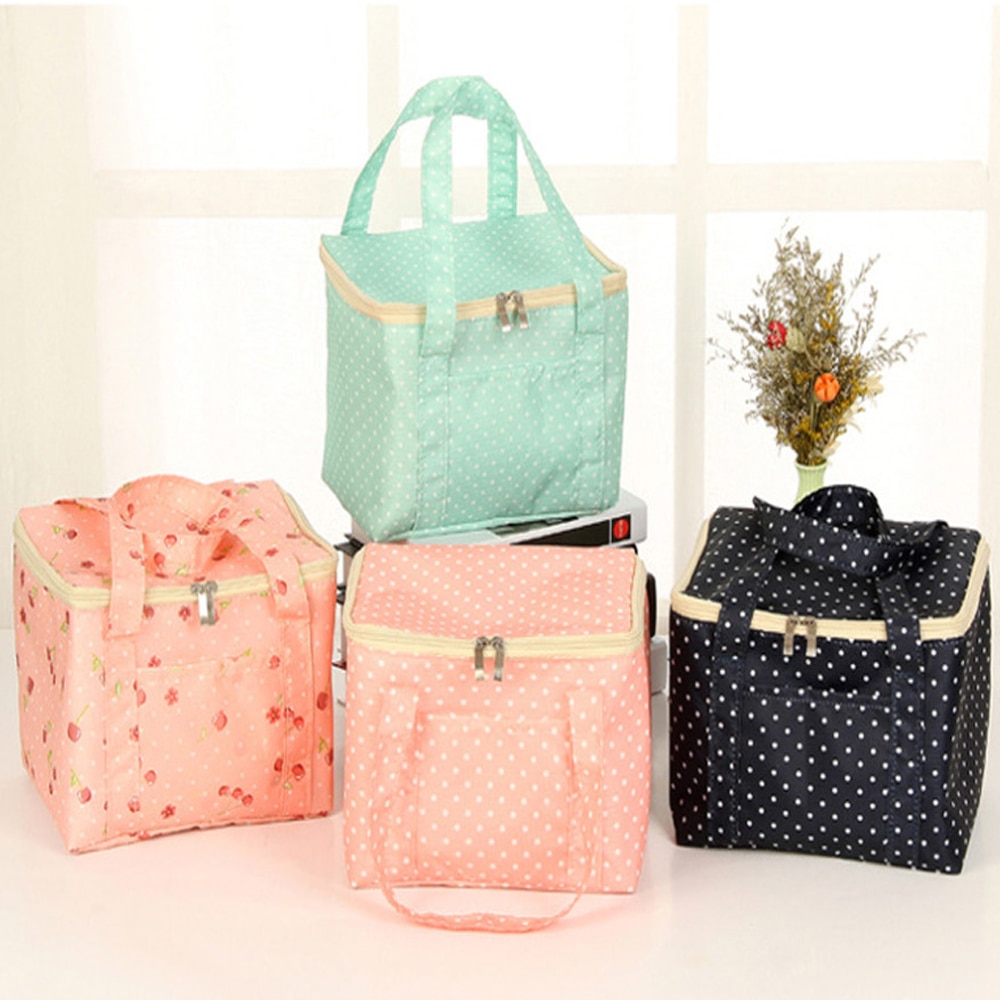 Sacs à déjeuner pochette Portable sac de rangement Oxford tissu rayure pique-nique étui isolé Point de vague thermique paquet de déjeuner pour les femmes enfants