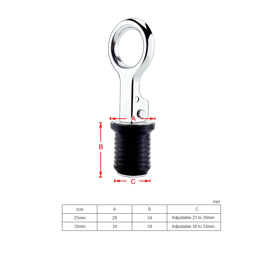 Tapón de drenaje de goma con mango de acero inoxidable 304, cierre a presión, estilo Flip, Hull Livewell, sentina, Popa, accesorios para barcos marinos