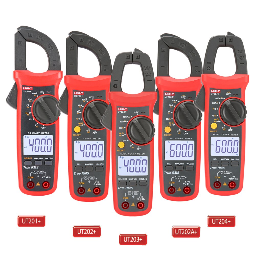 UNI-T Digital Clamp Meter UT201+/UT202+/UT203+/UT202A+/UT204+ True RMS 400-600A Automatic Range High Precision Multimeter Tester