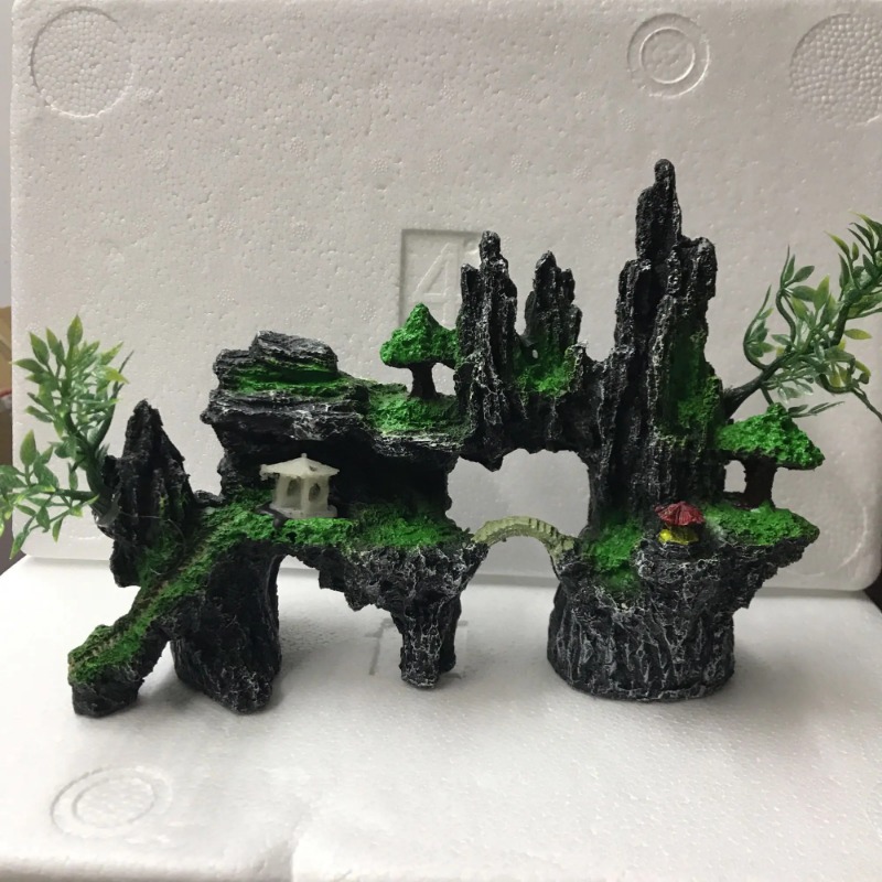 Roca de resina de gran/pequeño tamaño para pecera, piedra para paisajismo, decoración de Acuario, cueva oculta de montaña, suministros para mascotas, 1 unidad