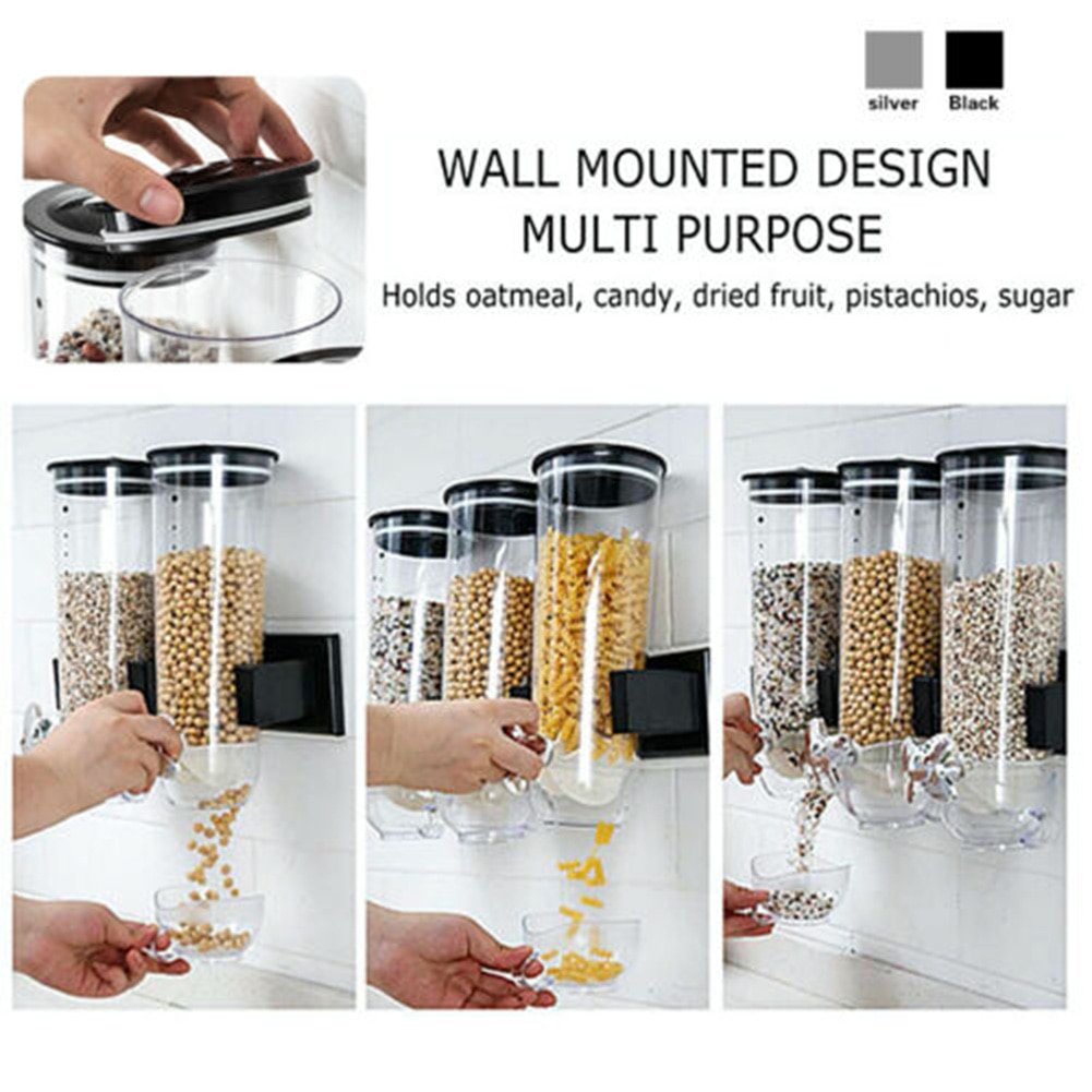 Wall Mounted Dry Food Cereal Dispenser Snack Grain Plastic Storage Container Kitchen FAS6