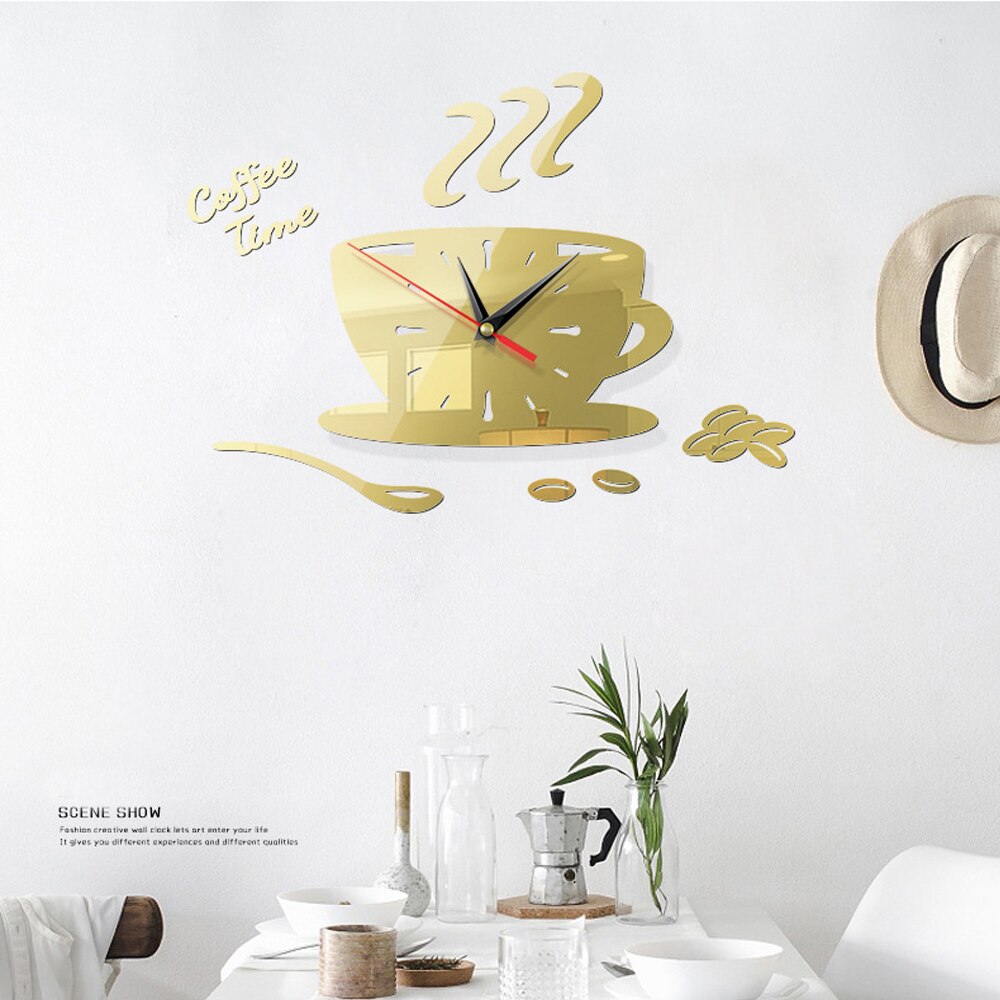 3D DIY Acrylic Wall Clock Modern Kitchen Home Decor Coffee Better Time Clock Cup Shape Needle Wall Clock Sticker: Yellow