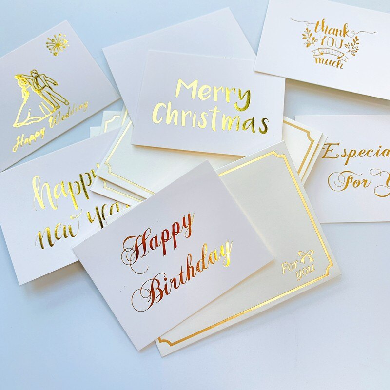 1Set Bronzing Ironing envelope with card MINI White cards wedding happy birthday Invitation 80*60MM