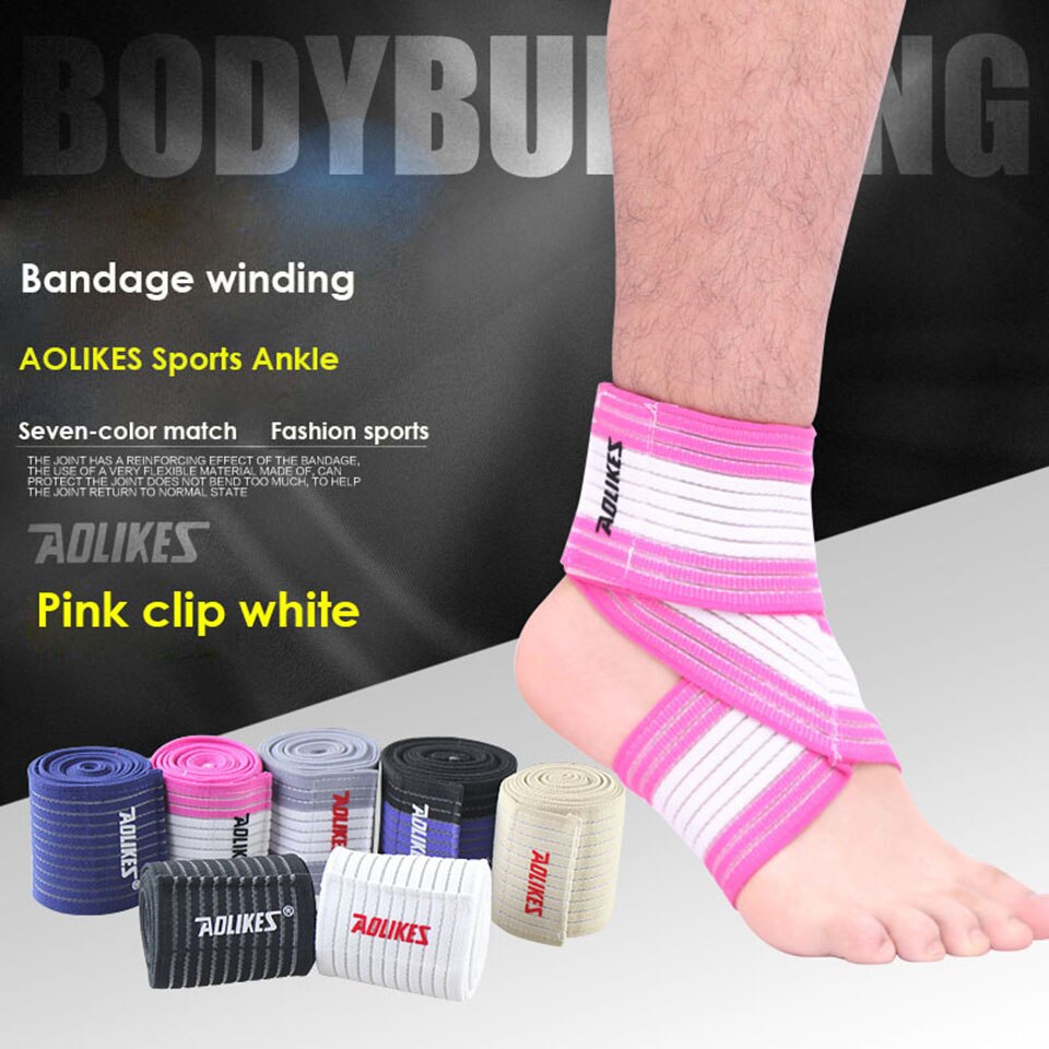 Aolikes 1Pcs 70Cm Enkel Ondersteuning Spiraalvormig Gewikkelde Bandage Volleybal Basketbal Enkel Orotection Verstelbare Elastische Banden: Pink with White