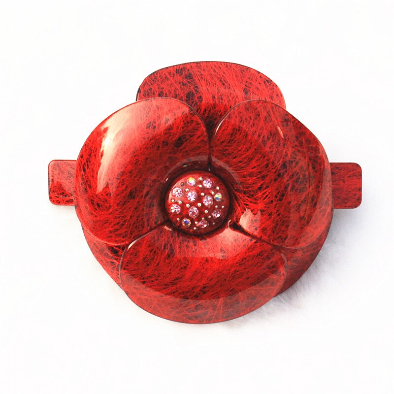 Neue Sommer Kamelie Acryl Haar Barrettes Blume schnappen Clip Mit Strass: rot