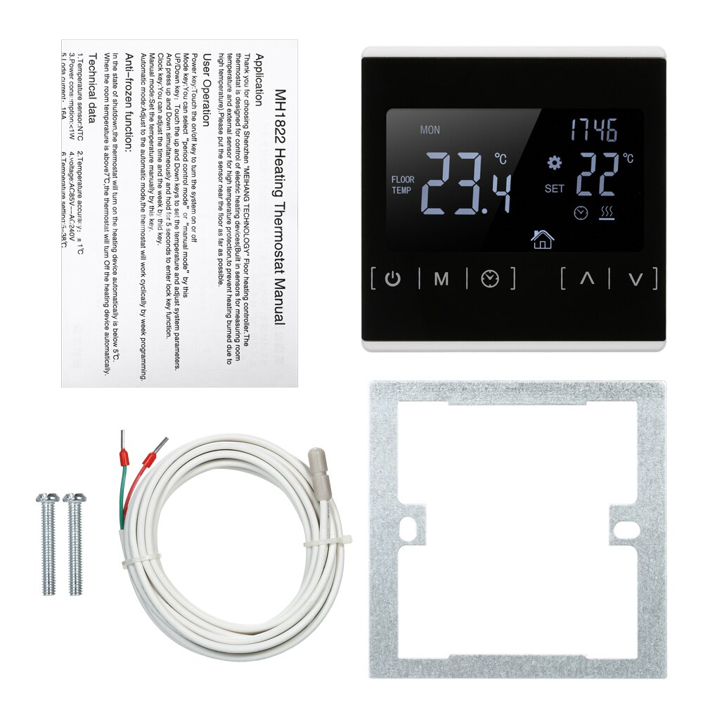 Multifunctional LCD Touched Screen Intelligent Thermostat Electric Floor Heating Thermostat Home Temperature Controller: Default Title