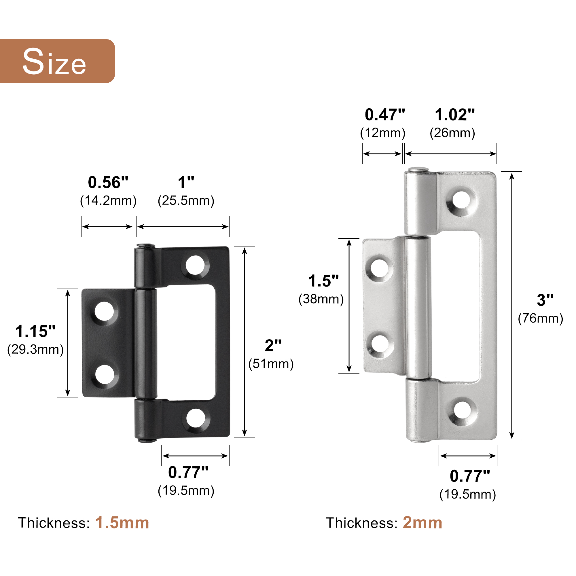 2pcs Flat Metal Hinges 360 degree hinges for Cabinet Doors Windows Wooden Box Home Furniture Hardware Accessories