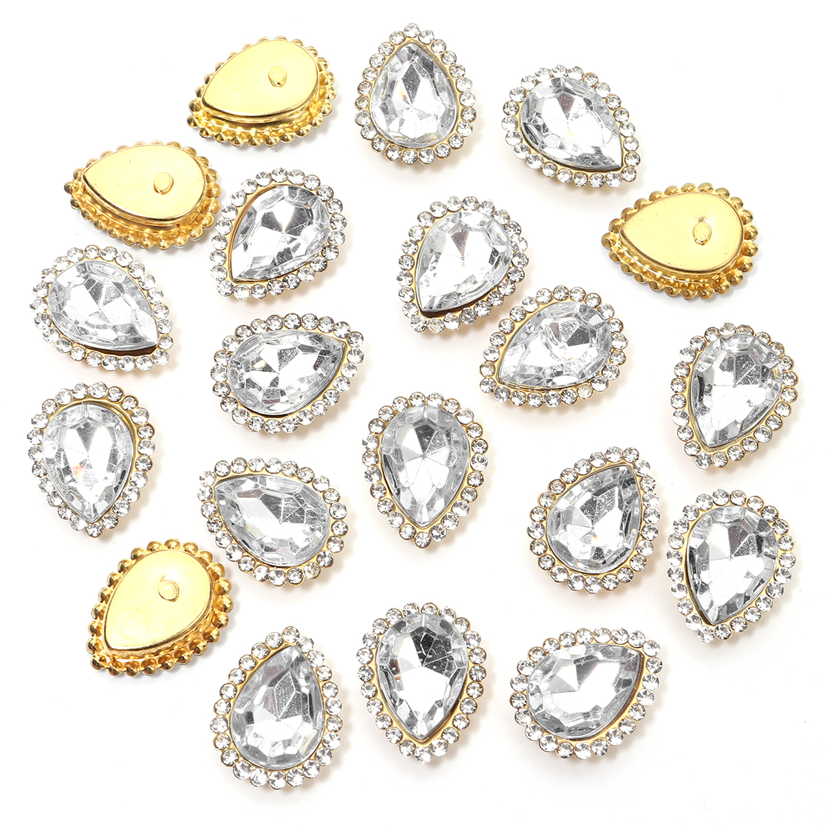 20 piezas forma de gota de agua de girasol, garra de costura, diamantes de imitación, cristales, cuentas de vidrio, botones, piedras para coser, diamantes de imitación para coser ropa: Naranja
