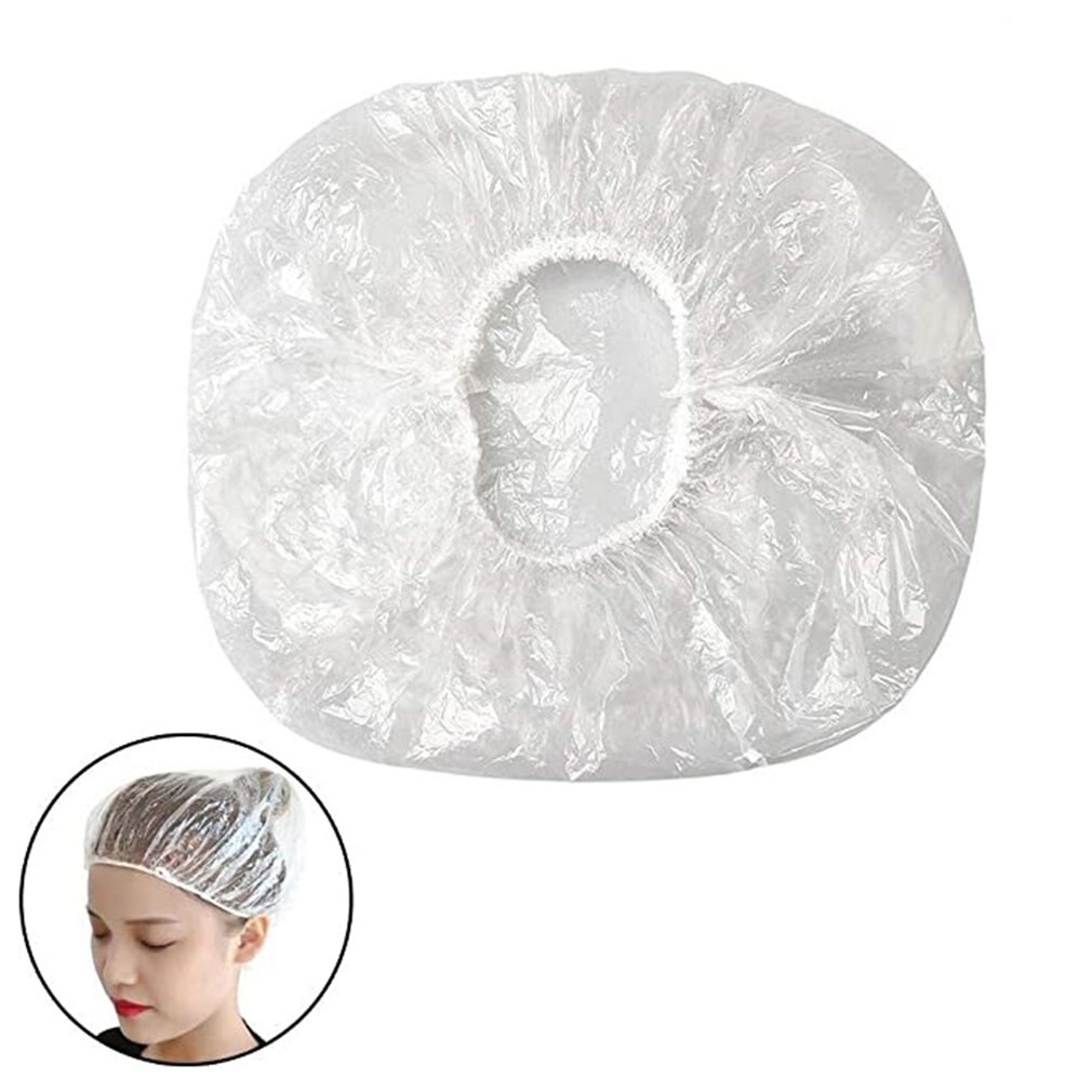 100 stuks wegwerp douchekapjes, wegwerp douchekapjes, transparant elastisch plastic voor badkamer, spa, hotel en kapsalon