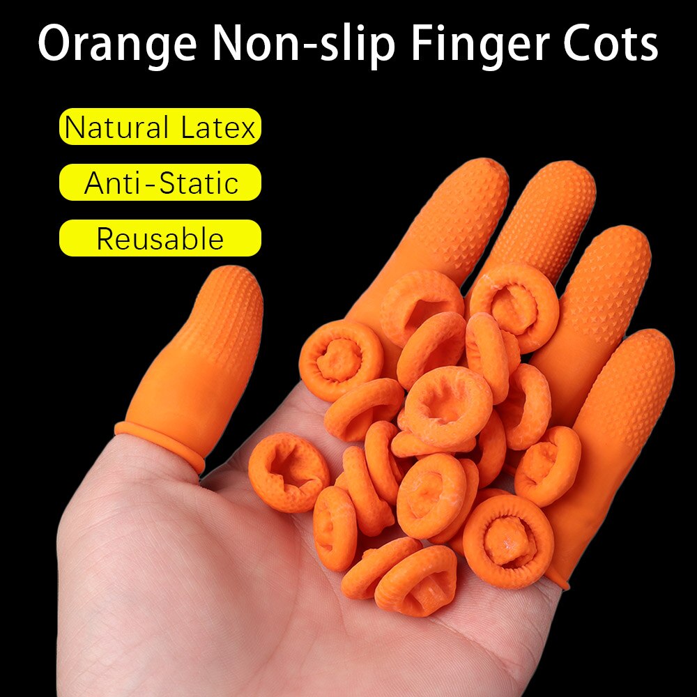 100 Stck Orange Fingerlinge Natürliche Latex Wiederverwendbare Finger Abdeckung Schutz Handschuhe Fingerspitze Schutzhülle Reinigung Zubehör