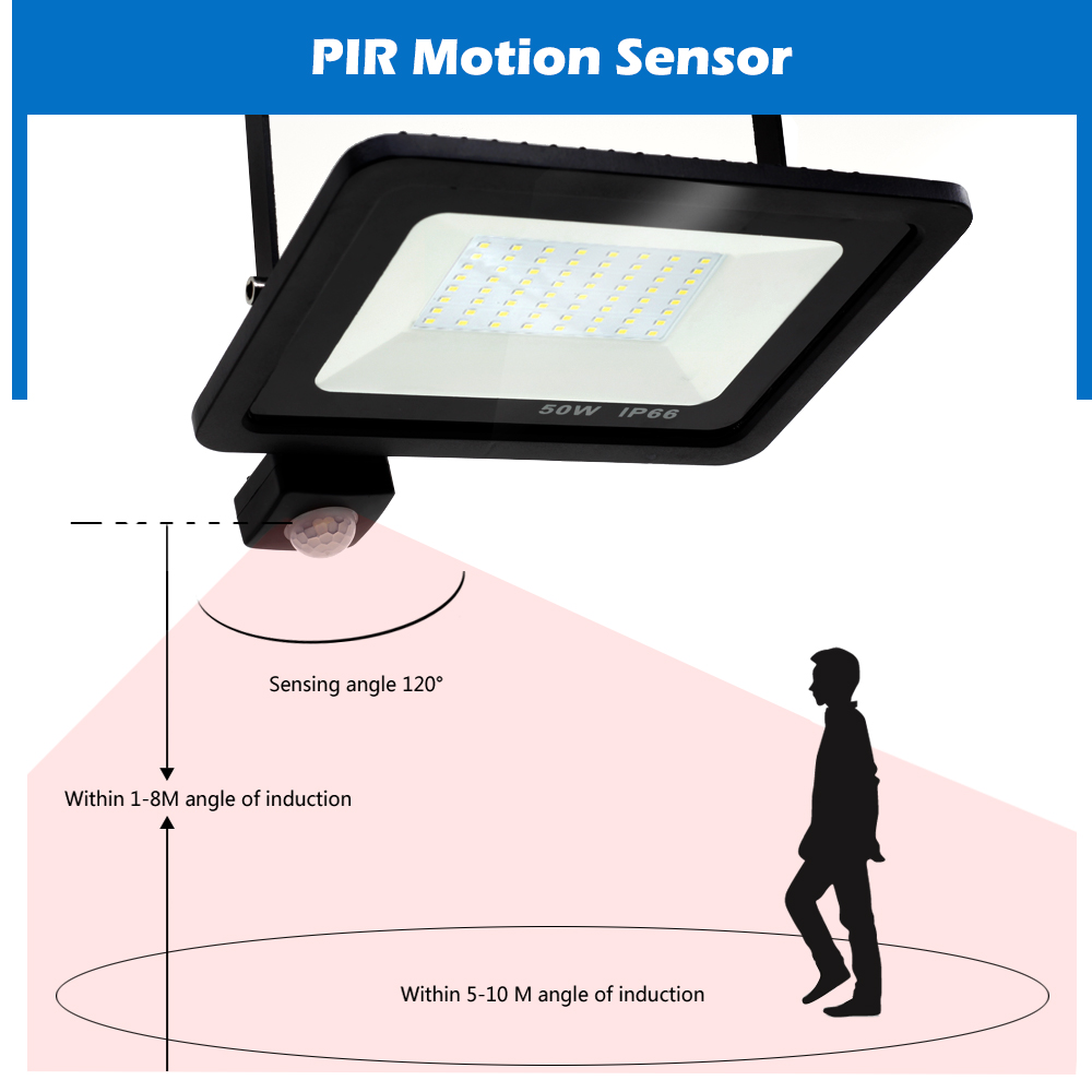 Led projektør pir bevægelsessensor led projektør lys  ip66 vandtæt spotlight væg udendørs belysning hvid varm hvid