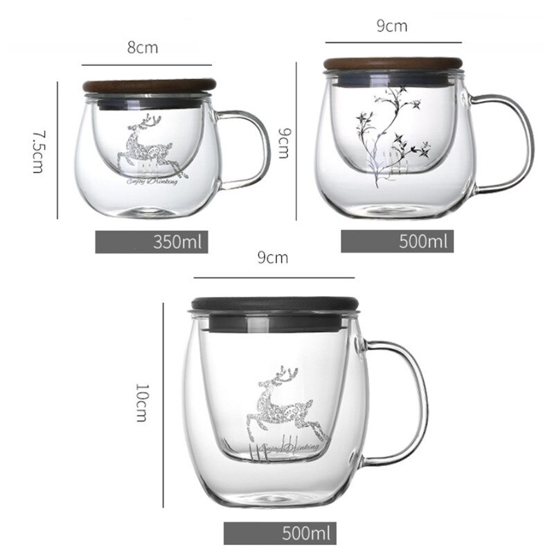 Transparent Glass Tea Cups Household Flower Teacups with Lid and Filter Heat Resistant Water Mug Office Drinkware