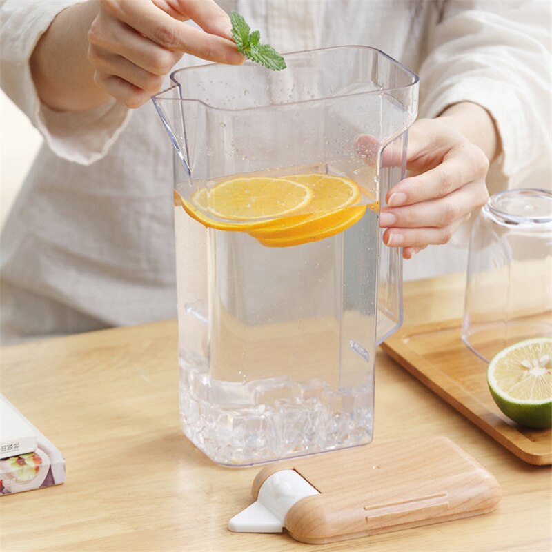 Tetera de plástico grueso con tapa de madera para infusiones, recipiente , hervidor claro, cestas de filtro cuadrado