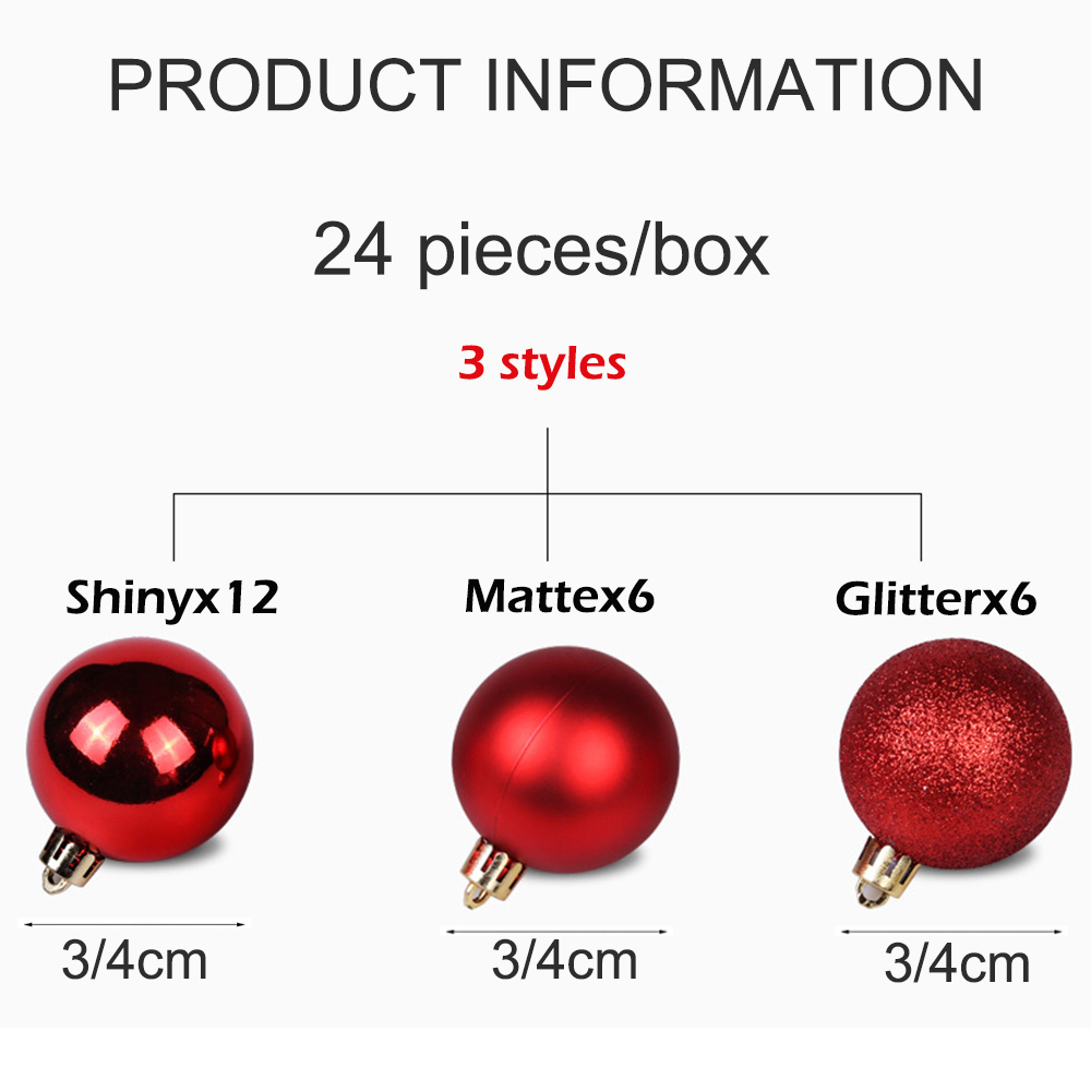 3/4cm 24 . røde grønne julekuler pynt jul juletrekuler dekorasjon hengende anheng ball år navidad dekor