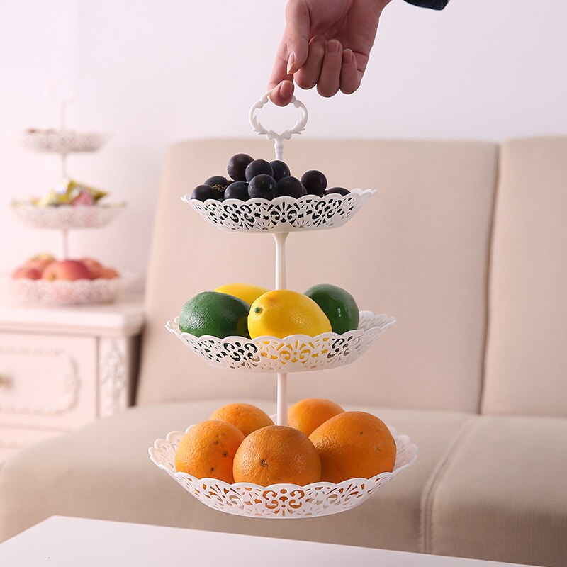 Nordic Style Three-layer Fruit Plate Fruit Snack Set Plate Living Room Multifunctional Melon Nut Tray Hollow Detachable Platter