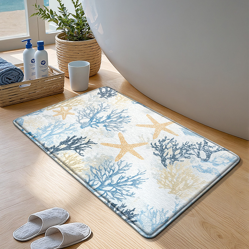 Alfombra de baño con temática oceánica - Alfombra de esponja ultrasuave - Absorción rápida y secado rápido - Antideslizante y agradable para la piel - Decoración del baño
