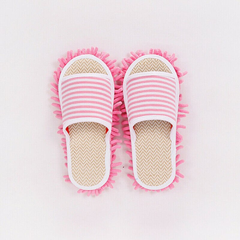 1 Pair Floor Dust Cleaning Foot Shoes Mop Slippers Lazy Quick House Flip Flop Floor Foot Socks Shoes: Pink Stripe / S