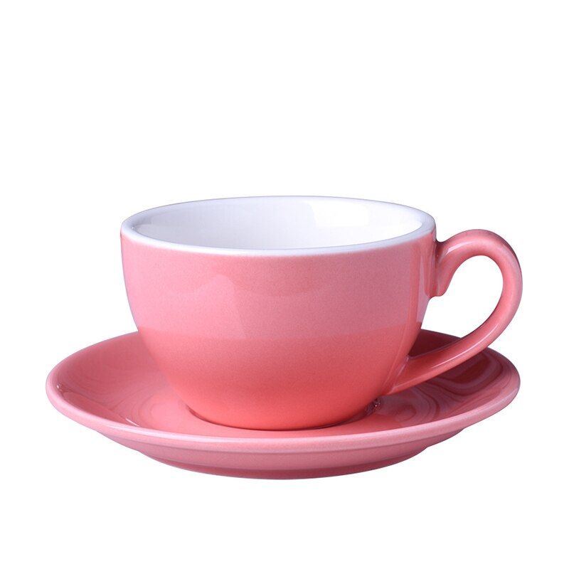 220ml keramiske kaffekopper kaffekoppsett europeisk stil cappuccinokopper for latte mokka te kaffekopp med tallerken: Rosa