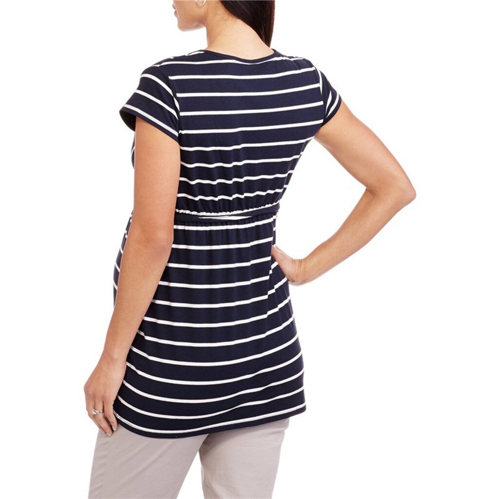 Vêtements de maternité pour femmes | Imprimé à rayures, col en V, Top, Tee-Shirt à manches courtes, chemise de grossesse, vêtements hauts, femme enceinte @ 30