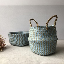 Opvouwbare Handgemaakte Zeegras Opslag Mand Rieten Rotan Buik Straw Tuin Bloempot Golf Patroon Planter Kleren Mand