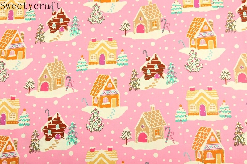140x50cm Christmas House Print, Garment Dress Poplin Fabric Cloth High Density 100% Cotton Children Suede Fabric Other Fabric