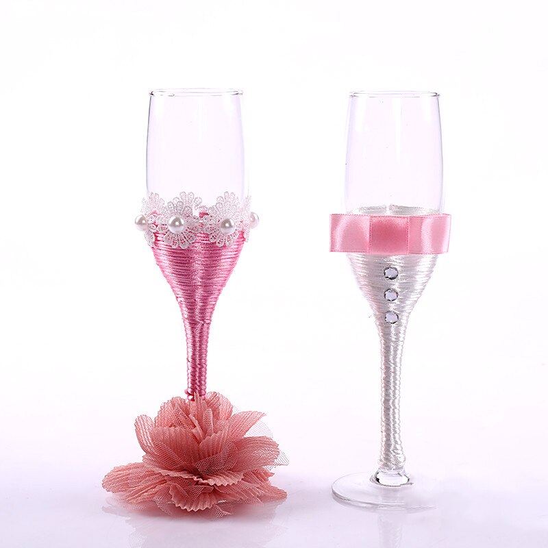 Bridal Wedding Paar Cup Koreaanse Bruiloft Wijnglas Bril Jurk Kleur Gekleurde Touw Champagne Beker Bruiloft Producten: A