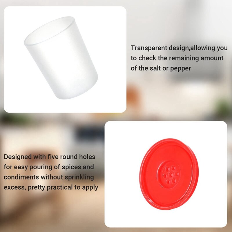 4PCS Salt and Pepper Shakers Moisture Proof Salt Shaker with Red Covers Lids Plastic Airtight Spice Jar Dispenser