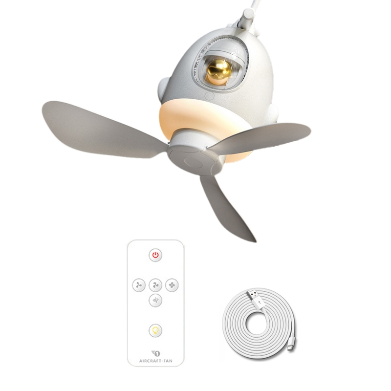 3 in 1 Silent Hanging Fan 9.8 inch Remote Control Ceiling Fan with Light+Hook K5DB
