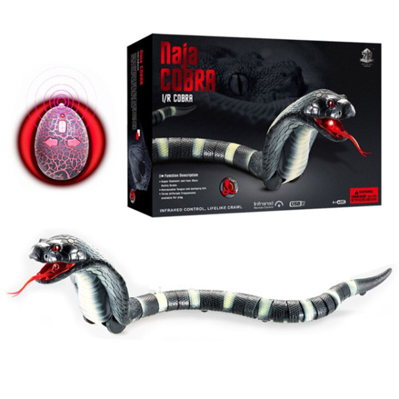 Rechargeable Remote Control Snake Prank Toys Infrared RC Naja Cobra Viper with Egg Automatic Eletronic Snake Cat Teasering Play: Black cobra